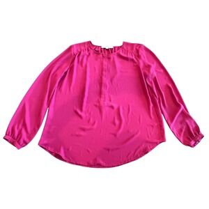 LOFT Women's Medium Hot Pink Satin Blouse –‎ 100% Polyester, Long Sleeve
